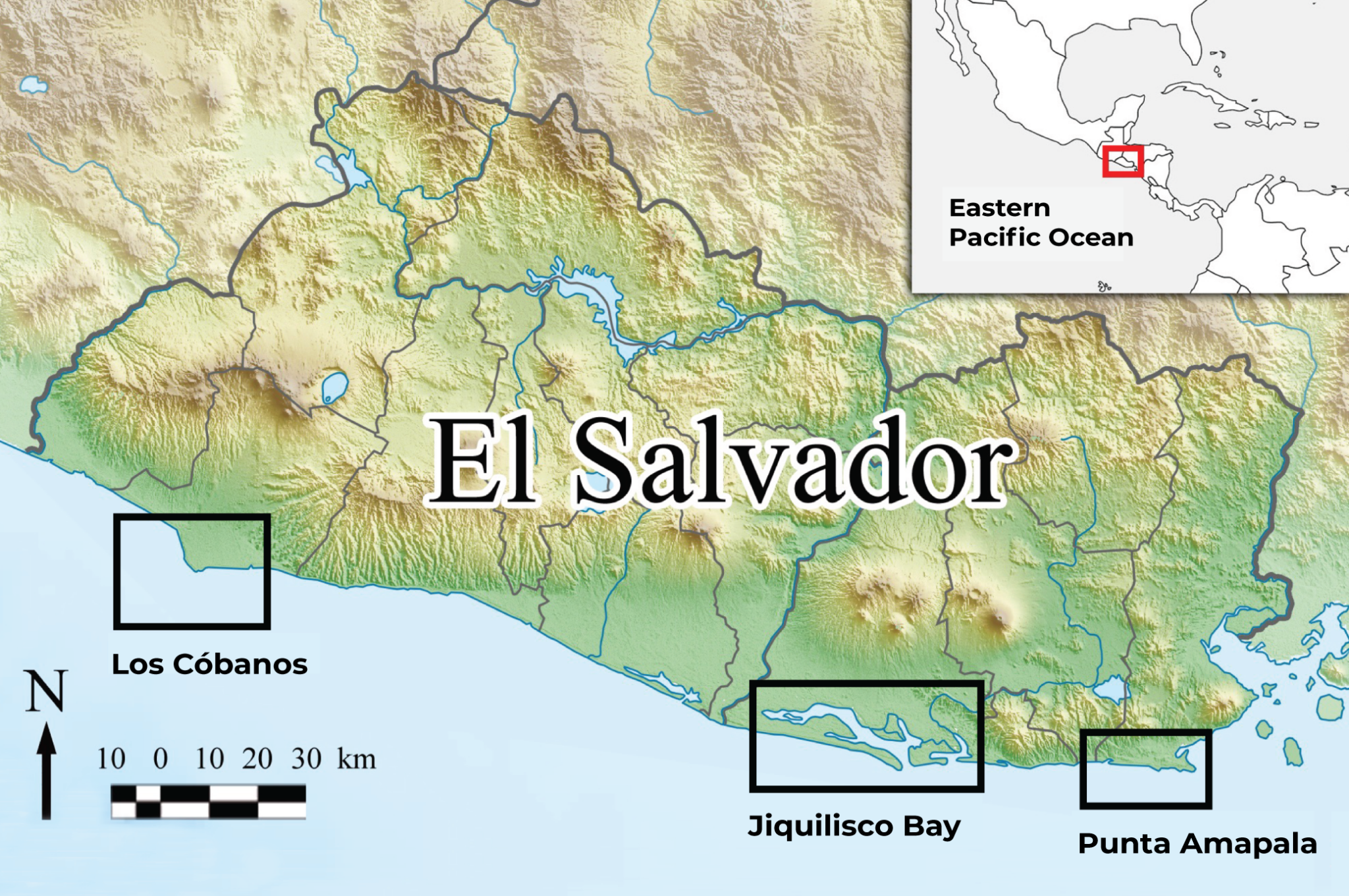 A map of El Salvador showing ProCosta's program areas